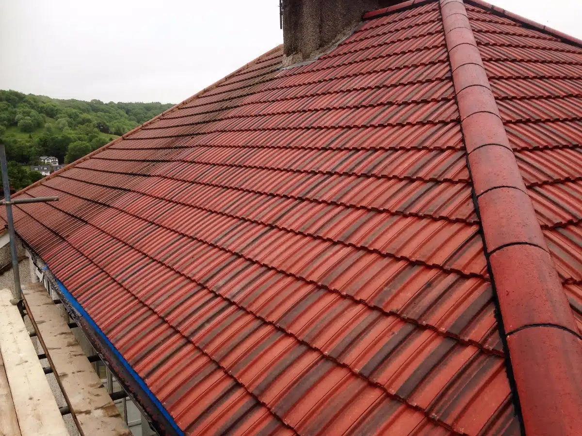 Close up of a new clay tiled roof